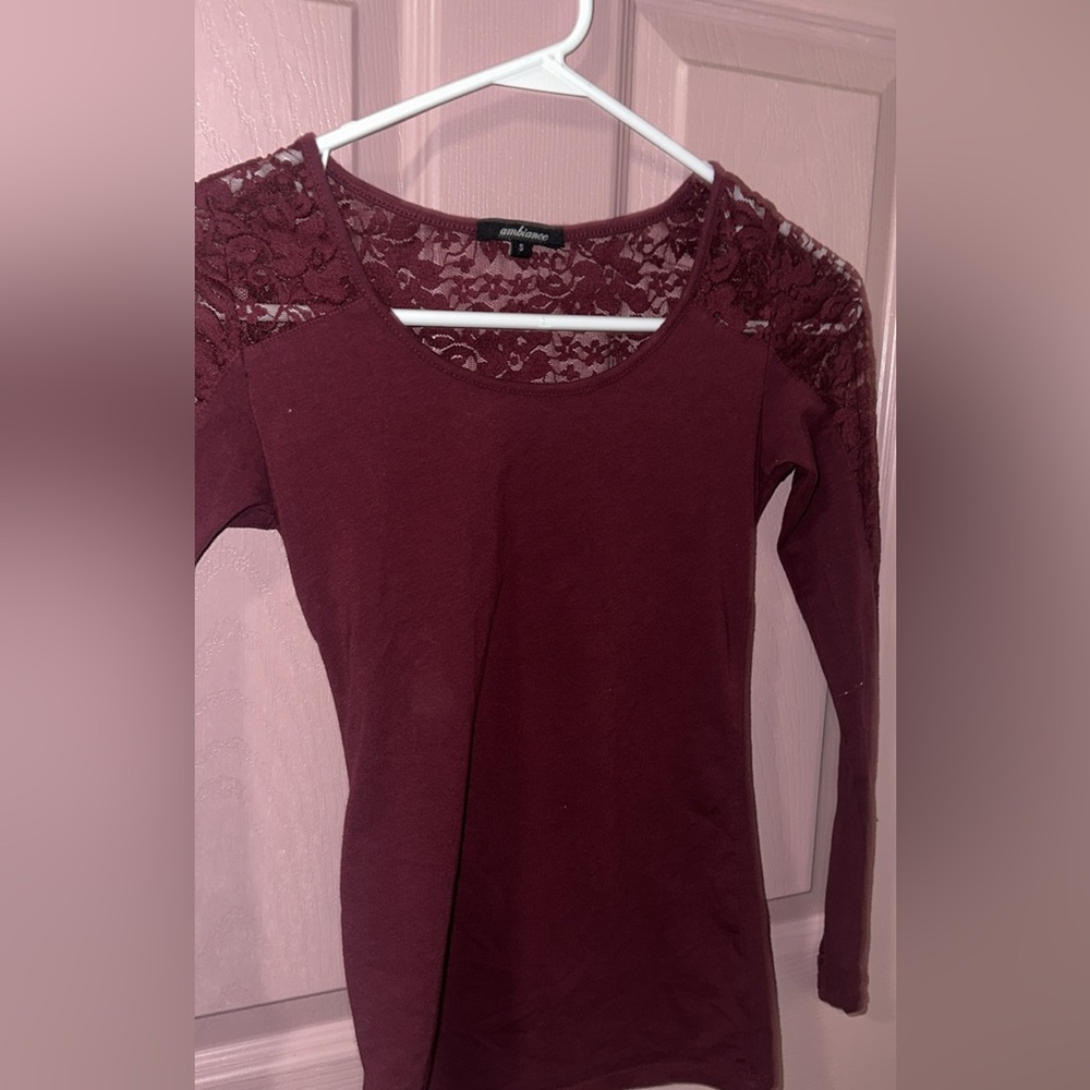 Maroon longsleeve lace top